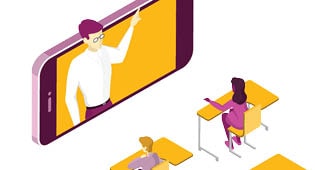 Teacher instructing students virtually illustration