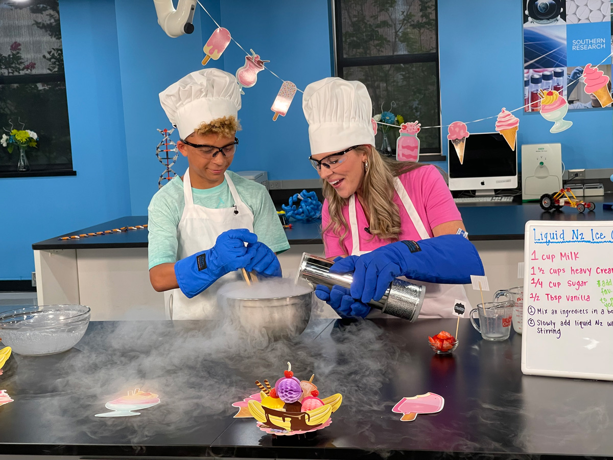 Kathryn Lanier and Student pour Liquid Nitrogen
