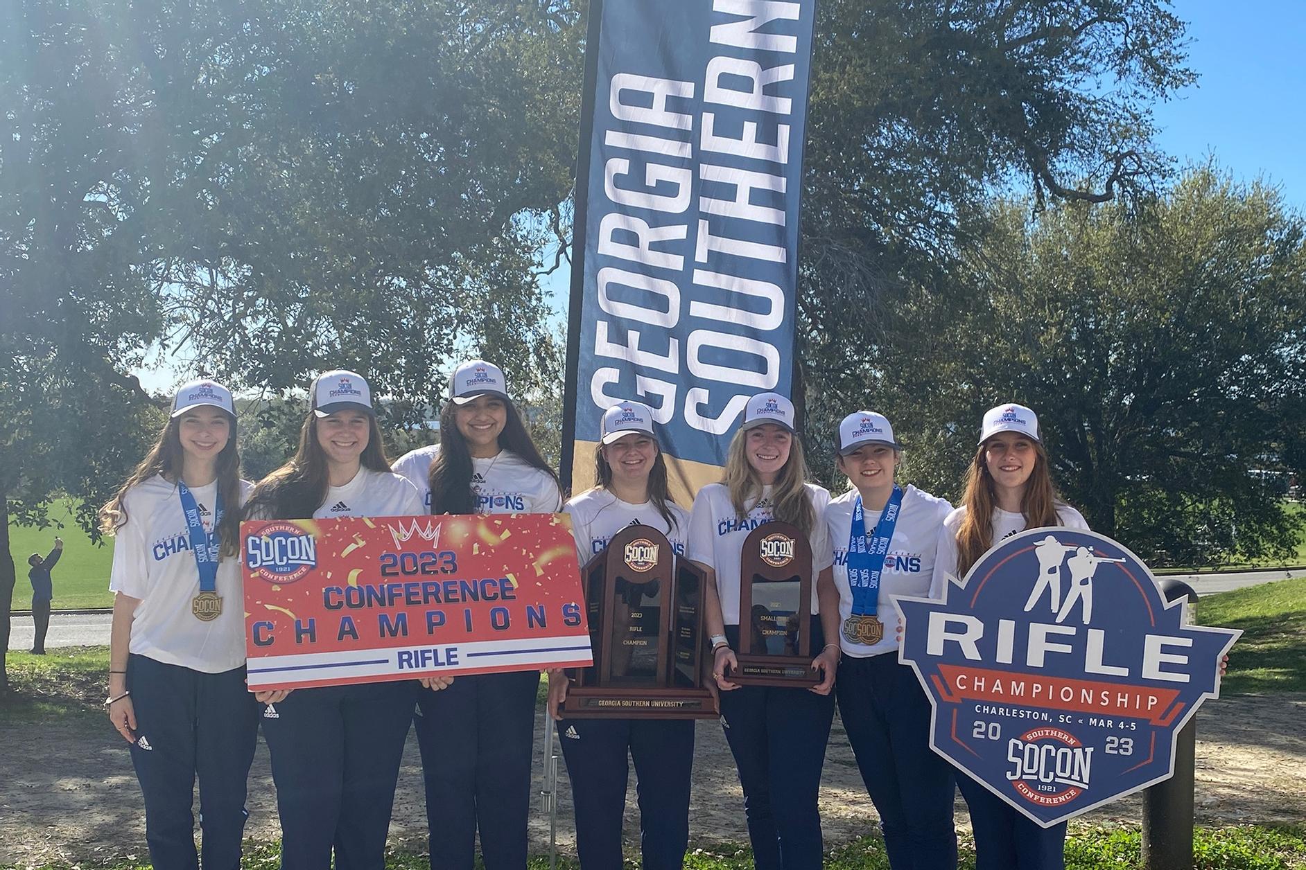 Georgia Southern Rifle Team receiving their trophy