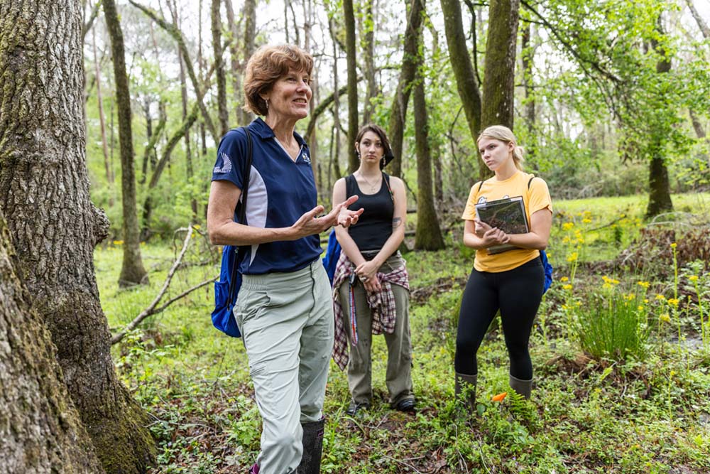 Lissa Leege, Georgia Southern ecology professor with students in local wetlands.