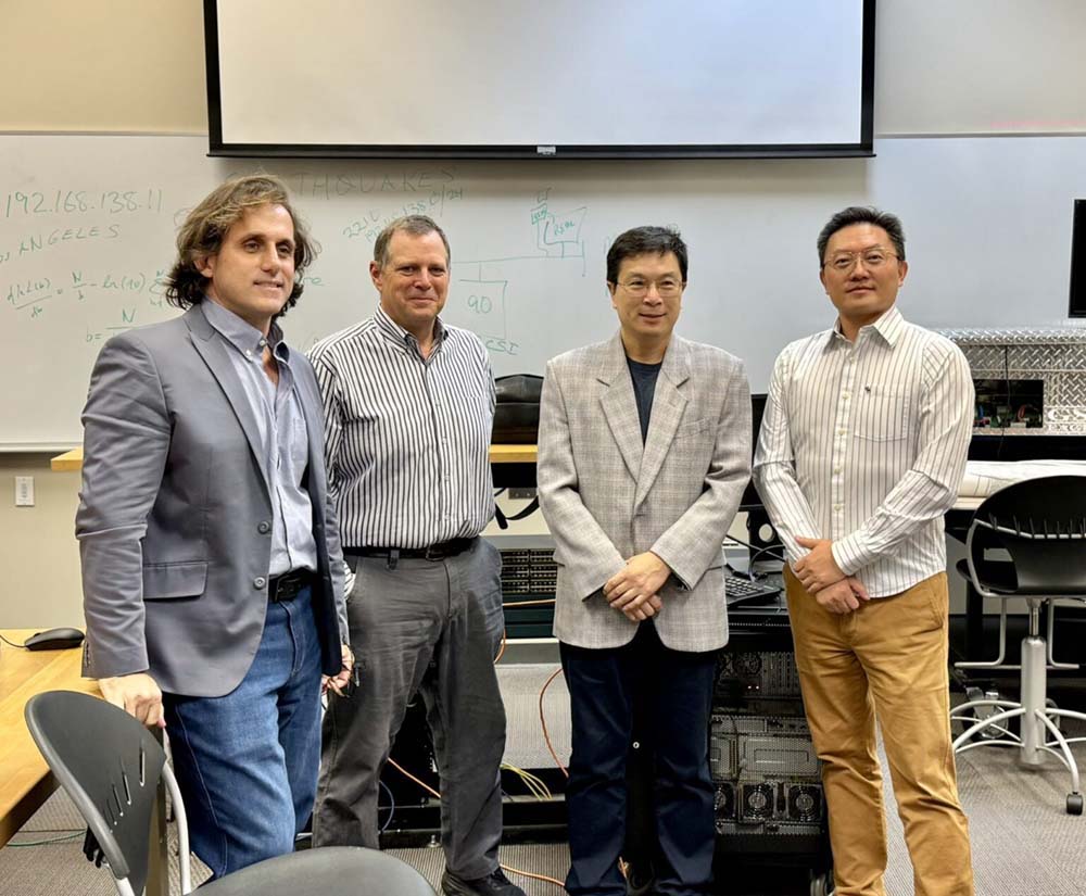 Researchers in earthquake prevention; Cemil Yavas, Christopher Kadlec, Ph.D., Yiming Ji, Ph.D., and Lei Chen, Ph.D.