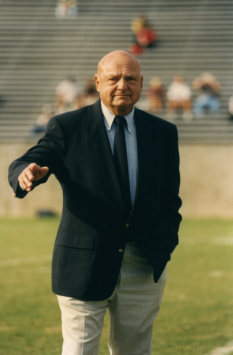 Portrait of Erk Russell on the football field.
